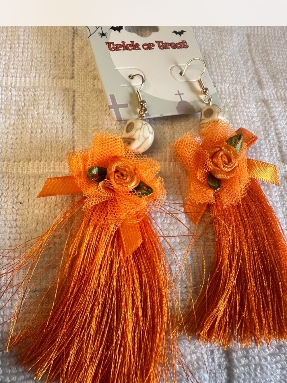Orange Floral Tassel Drop Earrings for Women
